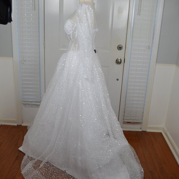 Prom Dress Ball Gown Quinceanera White Sparkly Sz 0 2 4 SEE MEASUREMENTS NWT - Picture 2 of 16